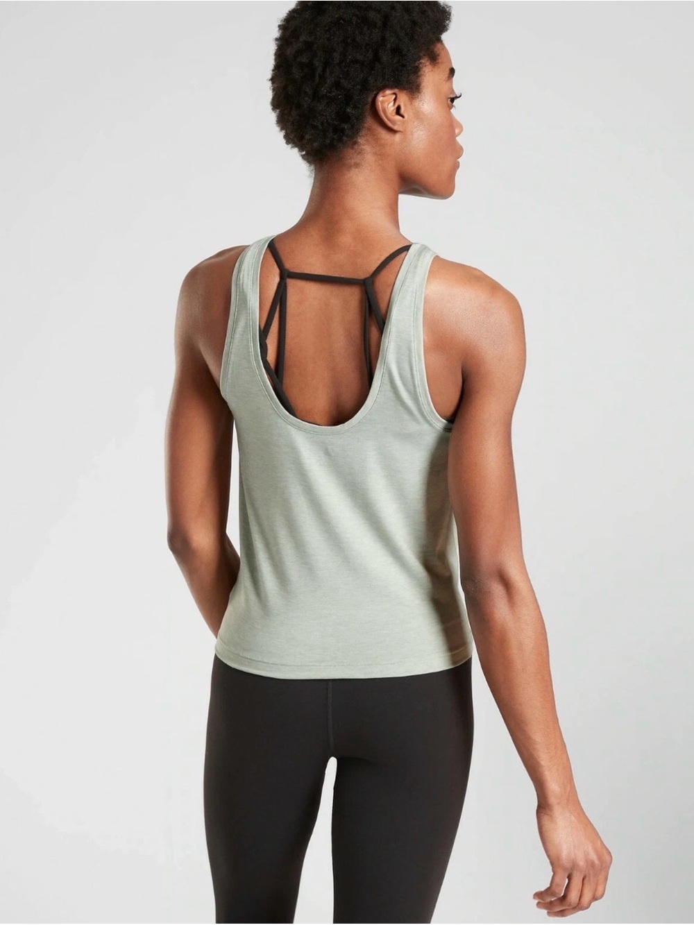 Athleta Opal Green Heather Athletic Essence Twist Tank Top size Large EUC - Picture 2 of 8